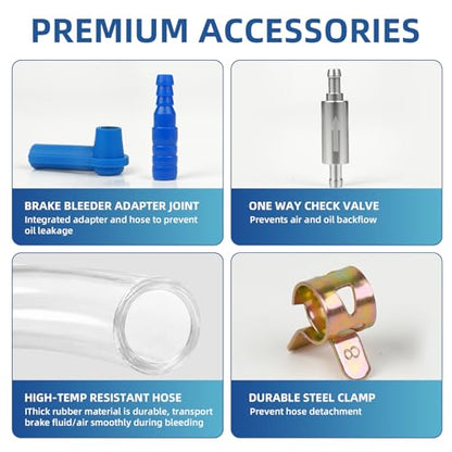RUKANG 1L Brake Bleeder Bottle, Brake Bleed Kit with One Way Check Valve, 28.74 Inch Hose and Rubber Connector for Brake Fluid Collection