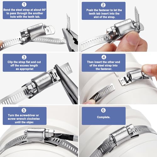 Hose Clamps- Stainless Steel Hose Clamp DIY 50FT Metal Strap + 24 Stronger Fasteners Large Adjustable Worm Gear Clamps for Fuel Line, Plumbing, Automotive, Mechanical, Pipe, Tube,Garden,Duct - size: 50FT Metal Strapping+24 Fasteners