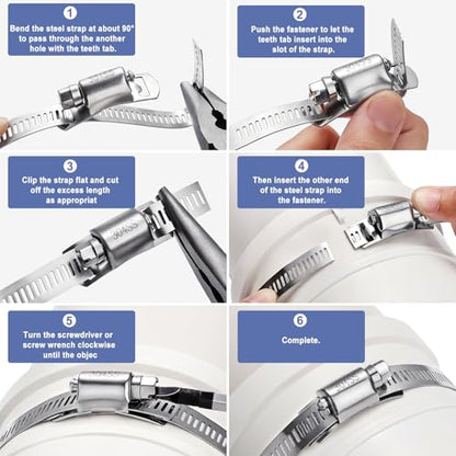 Hose Clamps- Stainless Steel Hose Clamp DIY 50FT Metal Strap + 24 Stronger Fasteners Large Adjustable Worm Gear Clamps for Fuel Line, Plumbing, Automotive, Mechanical, Pipe, Tube,Garden,Duct - size: 50FT Metal Strapping+24 Fasteners