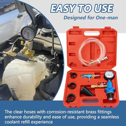 Professional Vacuum Coolant Refill Toolkit for Car and Motorcycles with Universally Adapters and Quick Bleeding Function