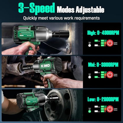 KIMO Impact Wrench 1/2 Inch, 890Ft-Lbs(1200N.m), 4000RPM/2900IPM Brushless Motor High Torque Impact Driver w/Battery, 3 Modes, Variable Speeds, LED Light, Cordless Impact Gun for Car/Truck, 4.0Ah - size: 4.0Ah