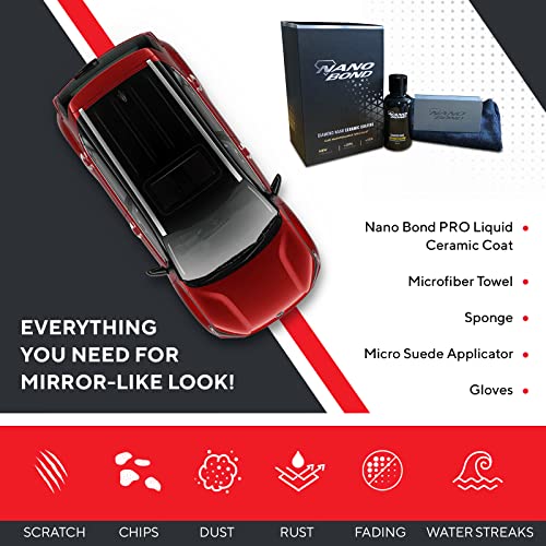 Nano Bond Ceramic Coating for Cars - 80% SiO2 Formula, Hydrophobic Paint Protection, UV & Corrosion Resistant for Glass, Wheels & Plastic, Easy Application, Car Detailing Kit, 30ml - size: 30ml