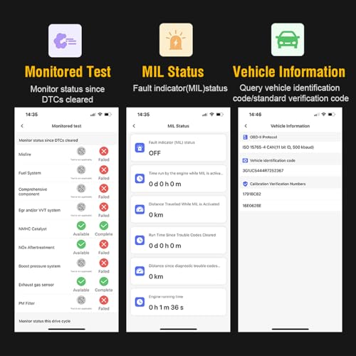 Car OBD2 Scanner Bluetooth for iPhone iOS Android OBDII Diagnostic Scan Tool Code Reader for Error Code Clear Braking Performance Test