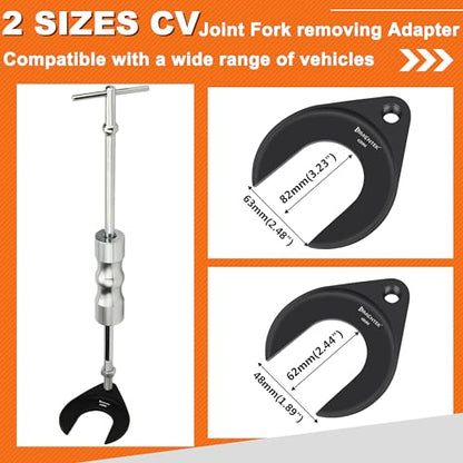 Inner CV Axle Puller Tool with Slide Hammer, 63mm and 48mm CV Joint Fork Adapters, Front Wheel Drive Axle Puller Attachment CV Axle Removal Tool (8pcs Set with Carrying Box)