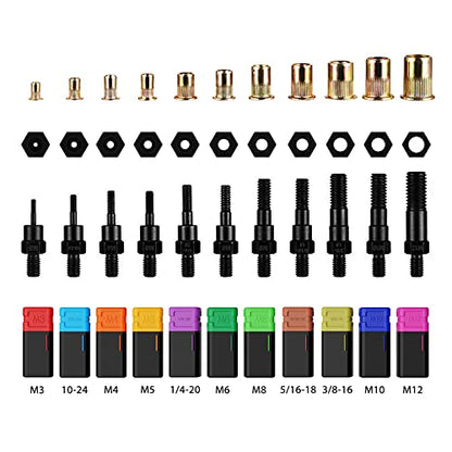 WETOLS Rivet Nut Tool, 17" Rivet Nut Tool with 11 Metric and SAE Mandrels | Professional Hand Riveters with 110Pcs Rivnuts Assortment Kit, Sturdy Case Packed, Auto Release Nut Design, WE-896 - size: 17" auto release rivet nut tool