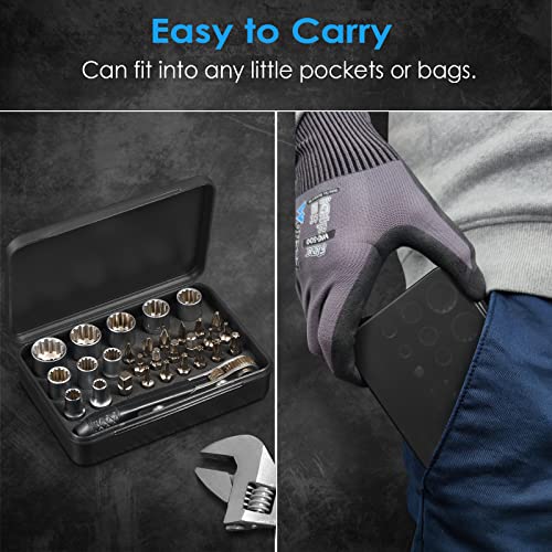 GreaTalent 30in1 S2 Steel Mini Ratchet Wrench Screwdriver Bit Set with Universal Sockets, 36-Teeth Gear, Magnetic Bit Holder, 90 Degree Drive Handle