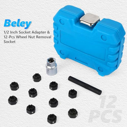 BELEY Spline Wheel Lock Lug Nuts Key Socket Automotive Wheel Anti-Theft Screws Remover Socket Keys Remover Kit (12pcs for Benz)
