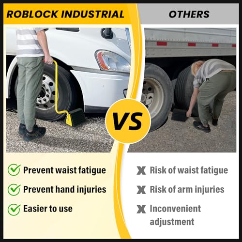 ROBLOCK 2 Pack Heavy Duty Rubber Wheel Chocks with Handle for Trucks, Sturdy Solid Anti Slip Wheel Stopper for All Weather Use -Trucks, RV, Travel Trailer, Pop Up Camper Accessory(2 Pcs)