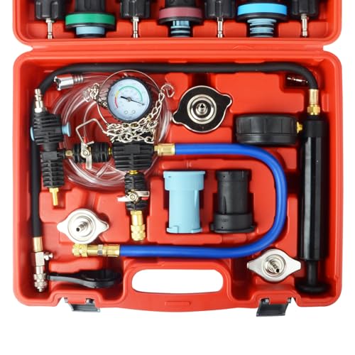 DAYUAN 28Pcs Universal Radiator Pressure Tester Kit, Coolant Vacuum Refill | Coolant Pressure Tester Set, for Cooling System, 0-35 PSI Pressure Testing，Vacuum Purge & Refill, Fits Most Vehicles，Red Case - color: Red