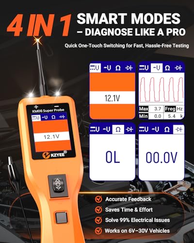 KZYEE KM06 Automotive Power Circuit Probe Tester 8-35V, All-in-One Electrical Diagnostic Tool with Component Activation, Short Circuit Finder, Wire Tracer & Trailer Light Tester for Cars, Trucks & RVs - color: Amber Orange