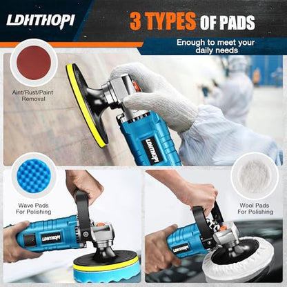 LDHTHOPI Buffer Polisher, 1600W 7 Inch/6 Inch Rotary Buffer Polisher Waxer, 7 Variable Speed 1000-3500 RPM, Detachable Handle for Car, Boat Sanding, Polishing, Waxing, 2026 Upgraded - size: 1600W Rotary Buffer Polisher