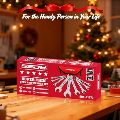 9-Piece Super Thin Open-End Wrench Set, SAE 1/4"-1-1/16", 3mm Thickness Slim Wrench Set for Tight Spaces, Nickel Plated Flat Wrenches with Rolling Storage Pouch - style: 9-Pc SAE (3mm Super Thin)