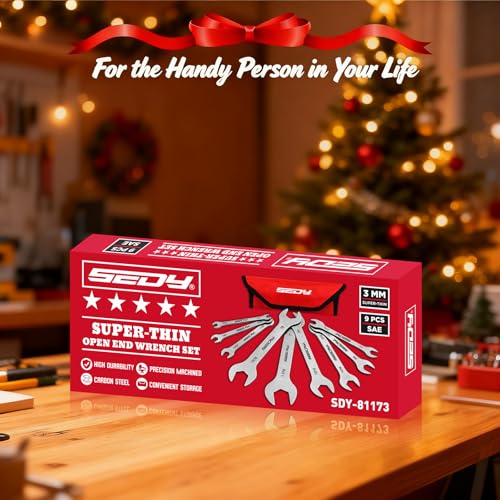 9-Piece Super Thin Open-End Wrench Set, SAE 1/4"-1-1/16", 3mm Thickness Slim Wrench Set for Tight Spaces, Nickel Plated Flat Wrenches with Rolling Storage Pouch - style: 9-Pc SAE (3mm Super Thin)