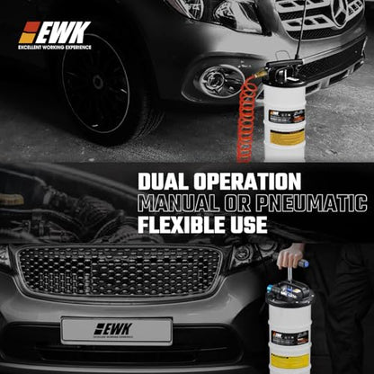 EWK Oil Change Bundle, 6.5L Pneumatic/Manual Fluid Extractor Pump + Flexible Reusable Funnel, Complete DIY & Pro Kit for Clean, Fast, Mess-Free Engine Maintenance - size: 6.5L + Flexible Oil Funnel