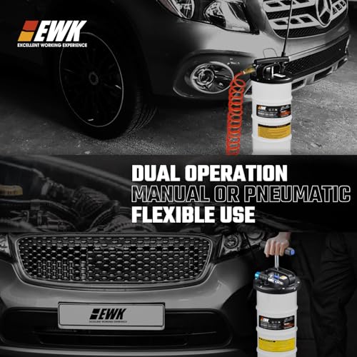 EWK Oil Change Bundle, 6.5L Pneumatic/Manual Fluid Extractor Pump + Flexible Reusable Funnel, Complete DIY & Pro Kit for Clean, Fast, Mess-Free Engine Maintenance - size: 6.5L + Flexible Oil Funnel