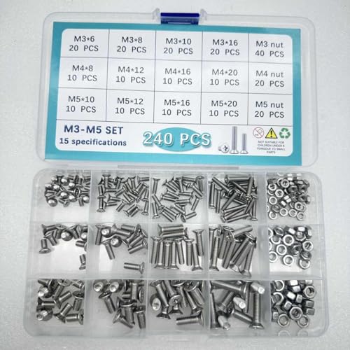 Button Head/Hex Socket/Phillips Flat Head Screws Assortment - Furniture, Auto, Home Repair Fastener Kit (240 PCS M3-M5 Cross Head Screws Set) - color: 240 PCS M3-M5 Cross Head Screws Set