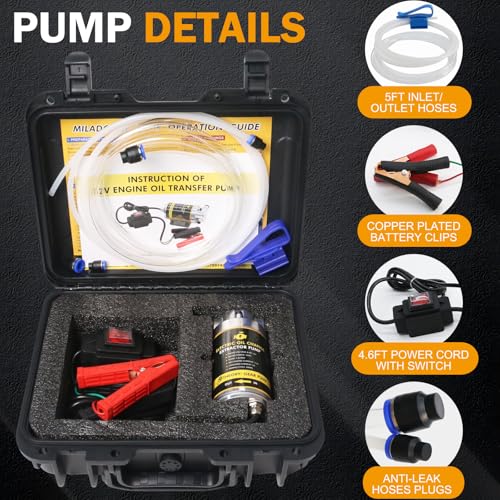 MILADO 12V 100W Oil Change Extractor Pump, Electric Engine Oil Transfer Pump for Engine/Transmission/Gear Oil with Portable Case (Engine Oil Pump-N) - color: Engine Oil Pump-N