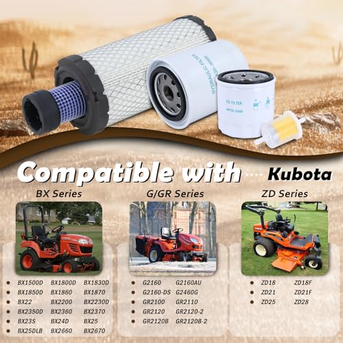 Maintenance Service Filter Kit 77700-03362 Compatible with Kubota BX22 BX23 BX24 BX25 BX2230 BX2350 BX2360 BX2370 Air Oil Fuel Filter Change Kit Replace# 12581-43012 HHK20-36990