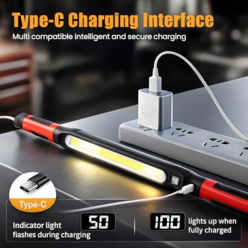 3000LM Magnetic Work Light, Rechargeable LED Flood Light | 180° rotating head, 360° hanging hook, IP65 waterproof body for car repair, camping, emergency, and jobsite use. - color: Black