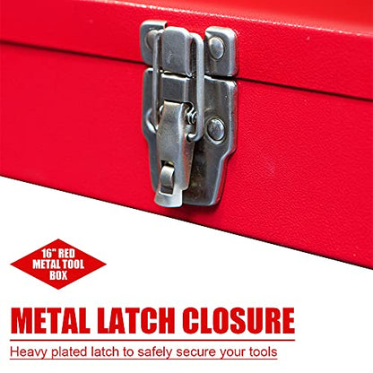 Portable Tool Box, Metal Tool Box, 4 Non-Slip Foot Pads, Ideal for Trailer, Mechanic, DIY-ers, Car Toolbox, Workshops, Garages, Repair Shops,Red - size: 1P-Red