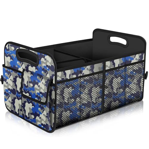 Femuar Car Trunk Organizer with 72L Large Capacity Waterproof Collapsible and 11 Pockets, Trunk Organizer for Car SUV/Jeep/Sedan, Large Size, Blue Camouflage - color: Blue camouflage, size: Large