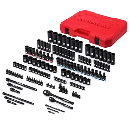MIXPOWER 153 Pieces 1/4"&3/8"&1/2" Drive Mechanic Tool Set,Metric/SAE,6-Point,Deep and Shallow Sockets,Impact Universal Joint Swivel Sockets,Impact Socket Extension Bar - size: 1/4"&3/8"&1/2" Drive