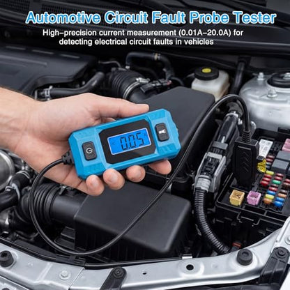 Automotive Circuit Fault Probe Tester, 20A/48V High-Precision Automotive Current Tester, Professional Car Relay Fuse Blade Checker Tester with LCD Display & Front Light (Battery Not Included)