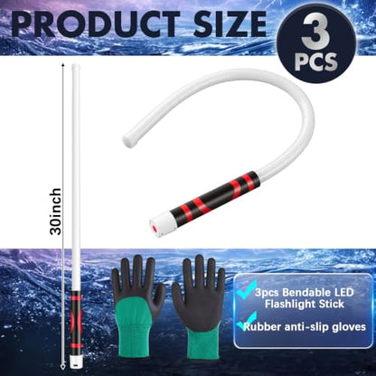 3 Pcs 29" Bendable LED Flashlight Stick Rechargeable Flexible Work Light Stick with a Pair of Gloves High Lumen & 3 Brightness Modes 360° Rotate for Car Repairs Mechanical Inspection - size: 29 inches
