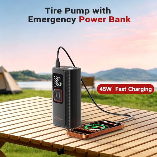 Dual Cylinder 6X Fast Tire Inflator Portable Air Compressor, 10400mAh Heavy Duty Air Pump with Pressure Gauge, 160PSI Portable Tire Pump for Car, SUV, Pickup Truck, Motorcycle, Bike, Ball