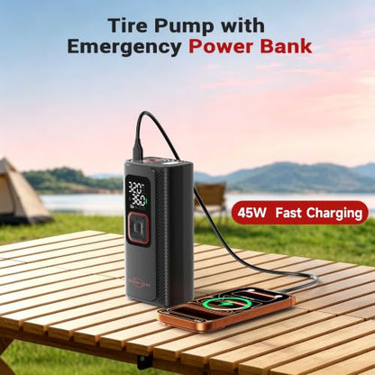 Dual Cylinder 6X Fast Tire Inflator Portable Air Compressor, 10400mAh Heavy Duty Air Pump with Pressure Gauge, 160PSI Portable Tire Pump for Car, SUV, Pickup Truck, Motorcycle, Bike, Ball