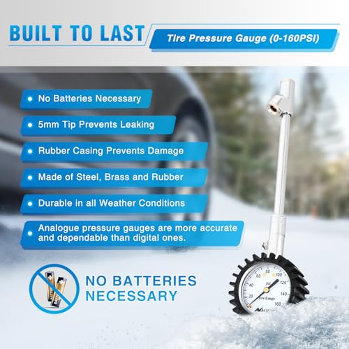 Nilight Tire Pressure Gauge 160PSI Heavy Duty Stainless Steel Dual Head Air Pressure Chucks ANSI B40.1 Certified Large 2" Dial Wheel Checker for Truck Semi Truck ATV Motorhome Cars & RV Accessories - color: Dual Head Tire Pressure Gauge