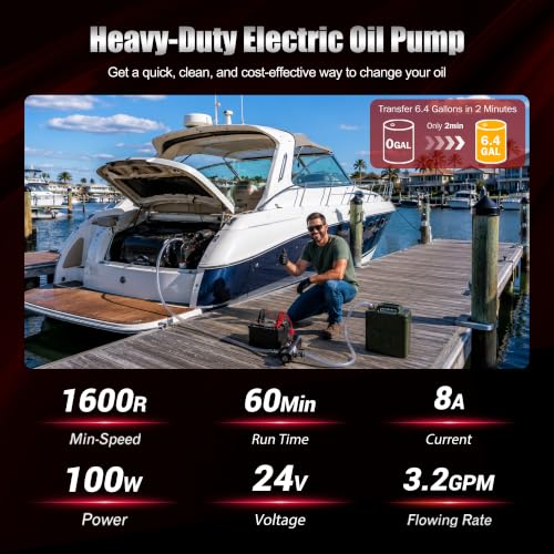 Oil Change Pump, 3.2 GPM Oil Extractor Pump 24V 100W Oil Transfer Pump Includes 10FT Steel Wire Hose, Portable Handle Design, Suitable for Engine Oil, Transmission Oil - color: Pump+Hose