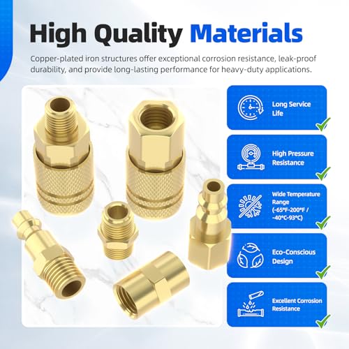 45Pcs Air Coupler & Plug Kit, Hoodutric 1/4" NPT Air Hose Fittings,Quick Connect Air Tool Fittings,Industrial Grade M/D Type Air Compressor Accessories