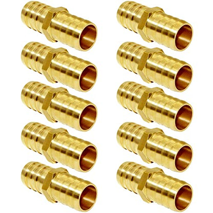 Joywayus 3/4" ID Hose Barb Fitting Hex Union Brass Adapter Water/Fuel/Air(Pack of 10) - size: 0.75 Inch, style: 10PCS