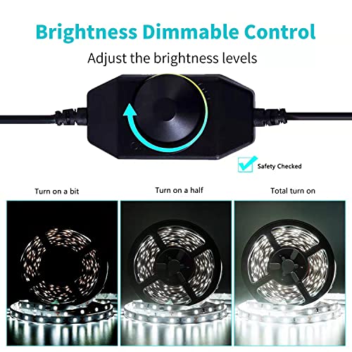 40ft Daylight White Led Strip Lights, 6000K 12V Dimmable Flexible Led Tape Light, Cuttable Led Lights Strip for Bedroom Christmas, Kitchen, Cabinet, Mirror, Not Waterproof - color: Daylight White Whit Adapter