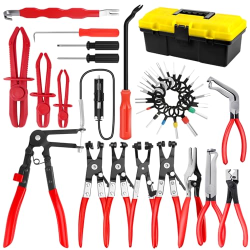 Hose Clamp Pliers Set, 38 Pcs Hose Clamp Kit with Electrical Connector Disconnect Pliers & Terminal Pin Removal Tool, Automotive Radiator Coolant System Repair Tool Set for Car Mechanic DIYer - color: 38 Pcs
