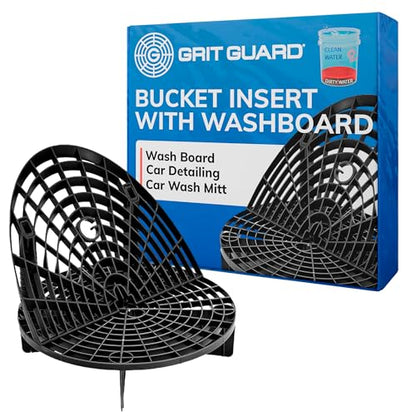 The Original Grit Guard Bucket Insert with Washboard Combo | Removes Dirt from Wash Mitt for Detailing | Car Wash Bucket Insert & Washboard | Black/Black - Made in the USA - color: Black/Black