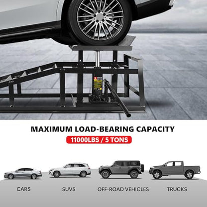 2PCS 5T Hydraulic Car Ramps, Heavy Duty Hydraulic Vehicle Ramps Lift Ramp, Portable Car Ramps for Oil Changes, Car Lifts for Home Garage, Vehicle Auto Garage Repair - color: Black