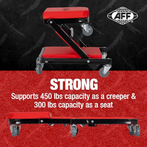 AFF 2-Way Mechanic Creeper & Shop Stool - Heavy Duty Garage Stool with Wheels Converts to Creeper - for Garage & Shop Use - style: 2-Way Creeper Seat