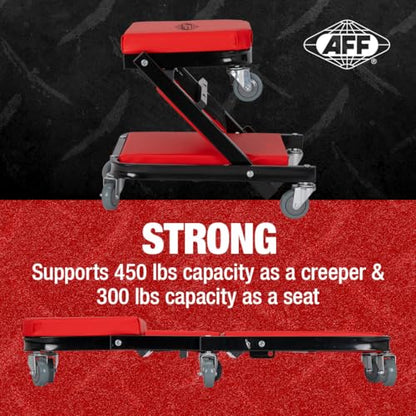 AFF 2-Way Mechanic Creeper & Shop Stool - Heavy Duty Garage Stool with Wheels Converts to Creeper - for Garage & Shop Use - style: 2-Way Creeper Seat