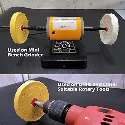 7pc 4" Buffing Polishing Wheel Kit for Drill, for Polishing Soft Metals | Includes 3pc 4" cotton buffing wheel, 3pc 100g bar compound, 1pc drill mandrel. For polishing