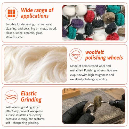 90-Piece Abrasive Buffing & Polishing Wheel Set - 1/8" Shank, 1" (25mm) 80-800 Grit, 15 Wool Felt Buffing Wheels, Rotary Tool Polishing Kit for Metal, Jewelry, Wood, Glass - color: White 90Pcs