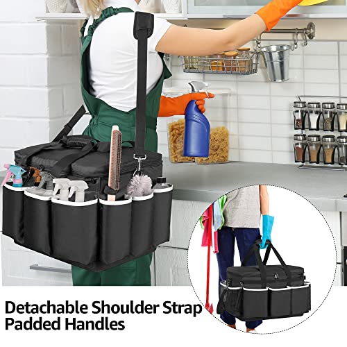HODRANT Extra-Large Cleaning Caddy with EVA Hard Bottom with Shoulder Strap | High Capacity Cleaning Supplies Organizer for Housekeeping & Home Work, Cleaner Tools Tote Bag, Patent Design