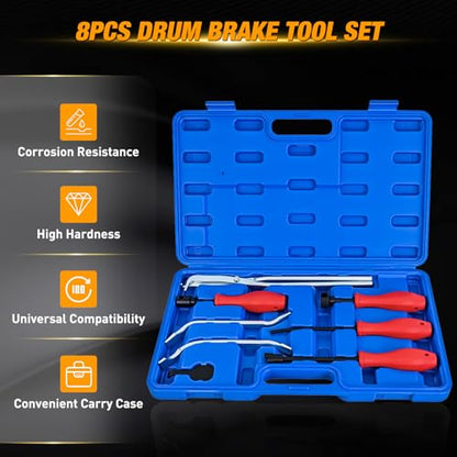 GOOACC 8PCS Drum Brake Tool Kit, Brake Tool Set with Drum Brake Spring Tool Installer, Remover, Compressor, Retainer, Pliers and Adjustment Spoons Set Brake Tools for Automotive Installer Remover Blue - color: 8pc Brake Tool Blue