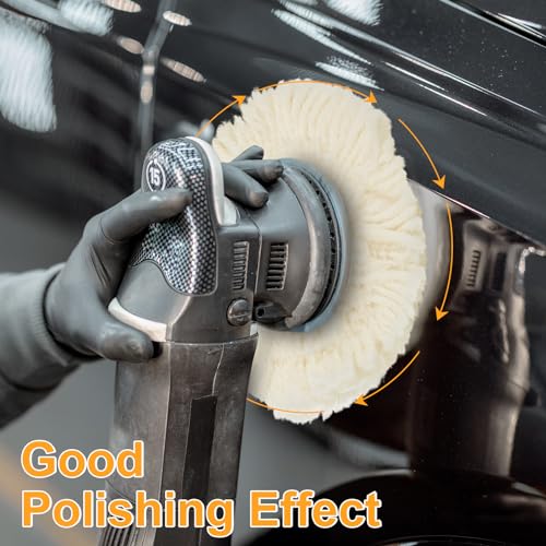 Tallew 6 Pcs 5 Inch Wool Polishing Pad Hook Loop Buffing Pad for Drill Curved Edge Compound Cutting Tool Drill Polisher Attachment Wheel Polish Kit Car Body Repair Buffing - size: 5 Inch