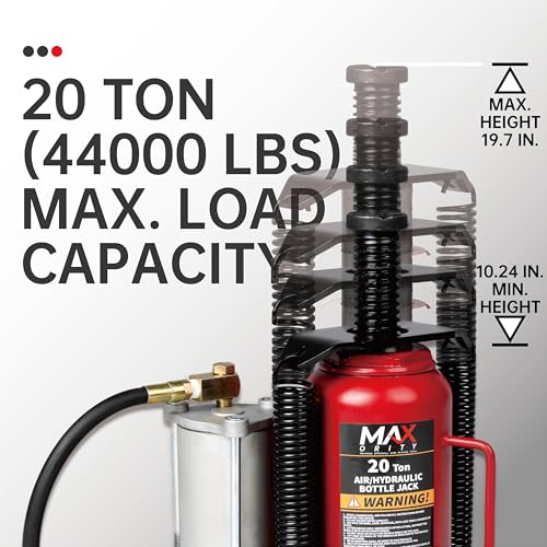 Maxority 20-Ton (40,000 LBs) Air Hydraulic Pneumatic Quick Lift Car Bottle Jack with Aluminum Alloy Pump and Manual Hand Pump for Auto Repair and House Lift