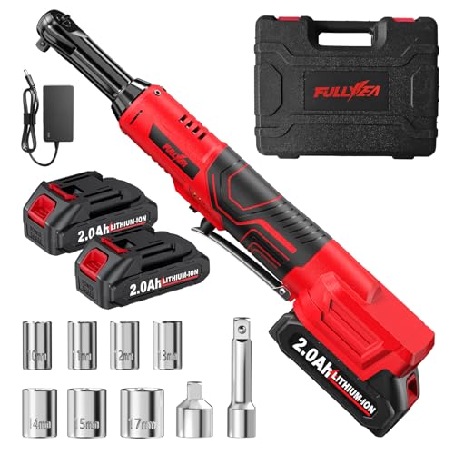 3/8" Electric Ratchet Wrench Cordless 21V, 55 Ft-lbs Brushless Ratchet Wrenches with Extension Bar, Adapter, 7 Sockets, LED Light, 70 N.M High Torque Ratchet Tool Set with 2 Batteries & Charger