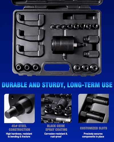 INCENDIOS 27PCS Diesel Injector Puller Set, Pneumatic Air-Powered Removal Tool | Injector Extractor Compatible with Bosch Delphi Siemens Denso, 600N Force, 5-8 Bar, 19 Adapters, 3 Hooks&US UK EU Connectors - size: 27PC