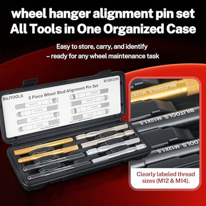 BILITOOLS 8pcs Wheel Hanger Alignment Pin Set, M12 & M14 for Lug Bolts | Carbon Steel, M12x1.25/1.5 & M14x1.25/1.5, Knurled Grip, Precision Threads, for BMW/Mercedes/VW/Audi/Ford/Volvo - style: Wheel Hanger Alignment Pin Set
