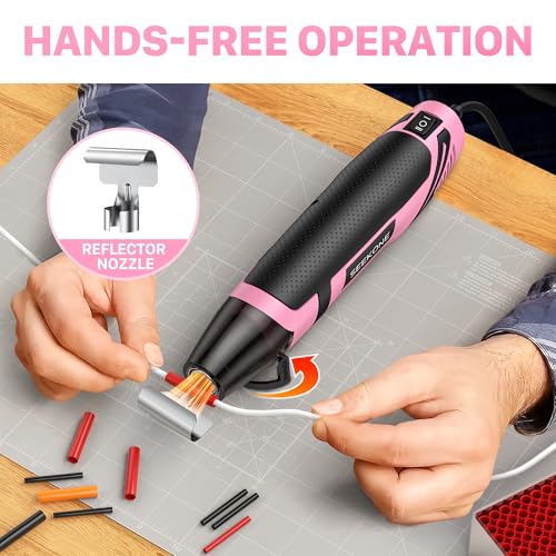 SEEKONE 350W Mini Heat Gun with 2-Temp Settings 500℉ & 842℉(260℃& 450℃) Fast Heat Hot Air Gun Tool with Overload Protection and Reflector Nozzle for 3D Printing, Crafting, and Shrink Tubing - color: Pink